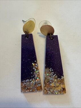Gold & Purple Glitter Drop Earrings - Women Accessories